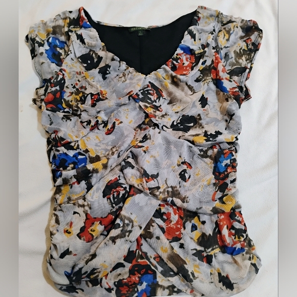 For Cynthia Tops - For Cynthia Artistic Print Blouse - Blue, Red, Yellow